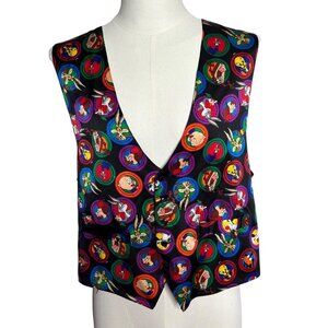 Vintage 90s Looney Tunes Mania Silk Vest Large Black Bugs Bunny Tweety Taz